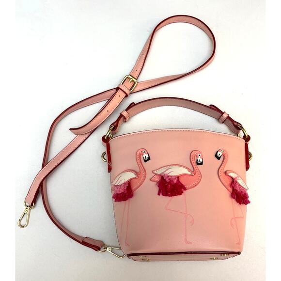 Flamingo Drawstring Bucket Convertible Crossbody Handbag Satchel Purse - Picture 1 of 15